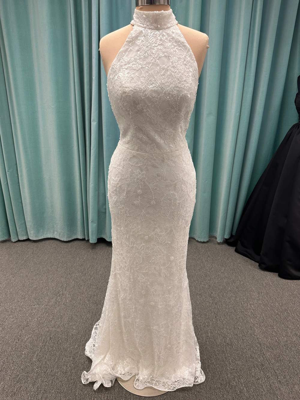 Stella York Style 7954 Halter Lace Column Wedding Dress with Beaded Detail Sz 12
